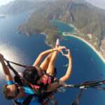 Oludeniz Fethiye Blue lagoon view from sky with paragliding